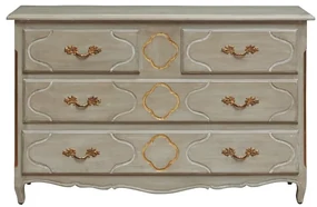 Comoda verde, din lemn de mango, cu 4 sertare, aspect vintage, Florinda