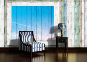 Fototapet - Scănduri de lemn - geamul albastru (152,5x104 cm), în 8 de alte dimensiuni noi