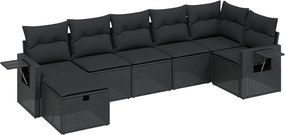 vidaXL Set canapele de grădină cu perne, 7 piese, negru, poliratan