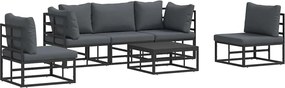 vidaXL Set de canapele pentru grădină cu pernă 6 pcs Negru Aluminiu