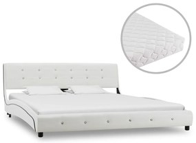 vidaXL Pat cu saltea, alb, 160 x 200 cm, piele ecologică