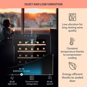 Klarstein Barossa 32 Uno, frigider pentru vin, 1 zonă, 95 litri/ 36 de sticle, ecran tactil