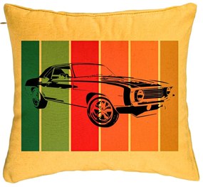 Perna Decorativa, Model Retro Car, 40x40 cm, Galben, Husa Detasabila, Burduf