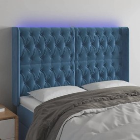 3124442 vidaXL Tăblie de pat cu LED, albastru închis, 163x16x118/128cm catifea