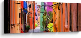 Tablou cu străduță colorata italiană (cu ceas) (90x30 cm)
