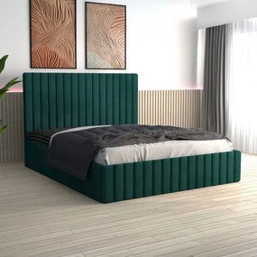 Pat Luca Tapitat din Catifea Verde cu Saltea 140x200 cm 20cm grosime
