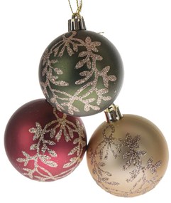 Set de decorațiuni de Crăciun Golden Leaves, 3bucăți, diametru 6 cm, plastic