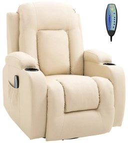 Fotoliu Relax pentru Masaj HOMCOM, Rabatabil, Imitatie de Piele Bej, 8 Puncte de Masaj, 85x94x104cm | Aosom RO