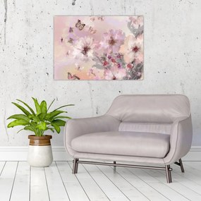 Tablou pe sticlă - Colaj de artă cu fluturi (70x50 cm)