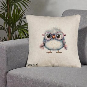 Perna Decorativa Pui Pufos cu Ochelari Roz, 40x40 cm, Bej Canapea, Husa Detasabila, Perna Inclusa, BEKZ®