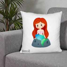 Perna Personalizata Sirena Kawaii Roscat, 40x40 cm, Alb Pufos, Husa Detasabila, Perna Inclusa, BEKZ®