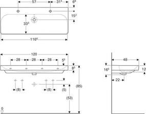 Geberit 500.253.01.1 - Lavoar dublu suspendat Smyle Square 120 x 48 cm, ceramică, alb