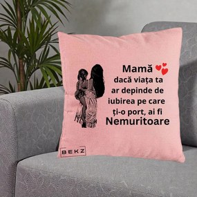 Cadou pentru Mama - Perna Personalizata Mama Nemuritoare Imbratisare, 40x40 cm, Roz, Husa Detasabila, Perna Inclusa, BEKZ®