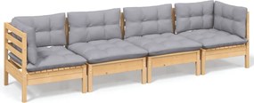 vidaXL Set mobilier grădină cu perne gri, 4 piese, lemn masiv de pin