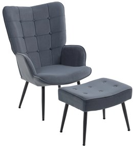 HOMCOM Scaun cu Ottoman, Relaxsessel capitonat, Gri închis | Aosom Romania