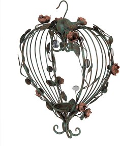 Suport lumanare, verde, din metal, cu agatatoare, in forma de inima, 43x22x60 cm, Heart