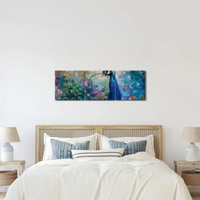 Tablou - Pictura de un păun (cu ceas) (90x30 cm)