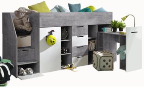 Pat pentru copii combinat 90 cm Kesa 3 (beton + alb mat) (S). 1085824