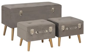 vidaXL Taburete de depozitare, 3 buc., gri, catifea