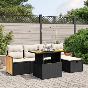 3276241 vidaXL Set mobilier de grădină cu perne, 6 piese, negru, poliratan