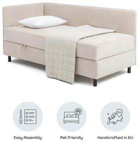 Pat bej tapițat cu spațiu de depozitare cu saltea 90x200 cm Avela – Bonami Selection