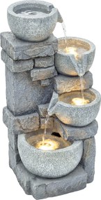 Outsunny Fântână de grădină Cascadă 4 niveluri Decorațiune efect piatră și cărămidă cu iluminare LED 28 x 25 x 54,5 cm Gri | Aosom Romania