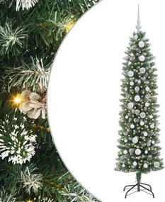 vidaXL Copac Artificial Slăb de Crăciun cu 150 LED Verde și alb 150 cm