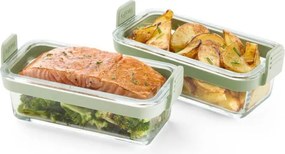 Set 2 forme de copt pentru cuptor si friteuze cu aer cald Lekue 1010158, Manere din silicon, Sticla borosilicata, Verde