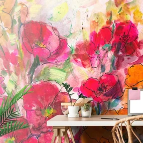 Tapet natura moartă florală pictată