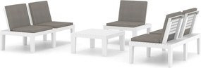 vidaXL Set mobilier de grădină cu perne, 4 piese, alb, plastic