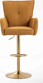 HR250W Scaun Catifea Reiată Premium Ruloare Curry Galben Bază Aurie