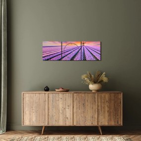 Tablou - ferma cu flori (cu ceas) (90x30 cm)
