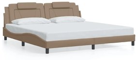 3214047 vidaXL Cadru de pat lumini LED, cappuccino, 200x200 cm piele ecologică