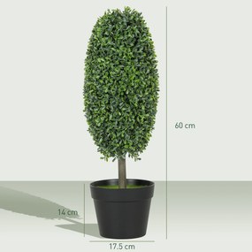 HOMCOM Set de 2 plante artificiale, Arbori de plastic rezistenți la UV în ghiveci, Plastica, Ciment, Verde | Aosom Romania