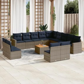 vidaXL Set mobilier de grădină cu perne, 14 piese, gri, poliratan