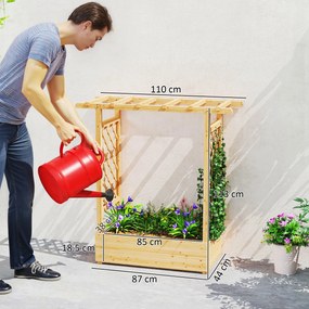Outsunny Jardinieră ridicată cu spalier lateral și superior, ghiveci pentru flori cu găuri de drenaj, 110x44x113cm, lemn natural | Aosom Romania