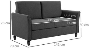 HOMCOM canapea 2 locuri tapitata compacta confortabila 141x70x78cm gri | Aosom Romania