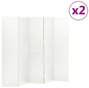 3095197 vidaXL Paravane de cameră cu 5 panouri,2 buc.,alb, 200x180 cm, oțel
