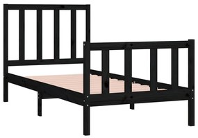 Cadru de pat Small Single 2FT6, negru, 75x190 cm, lemn masiv Negru, 75 x 190 cm