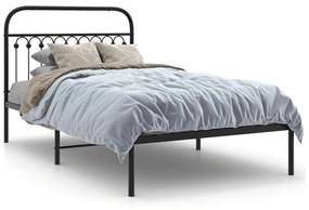 376596 vidaXL Cadru de pat din metal cu tăblie, negru, 107x203 cm