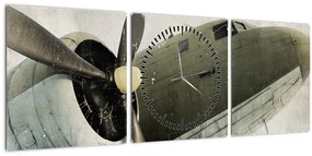 Tablou - Avion vechi cu elice (cu ceas) (90x30 cm)