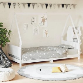 834499 vidaXL Cadru de pat pentru copii, alb, 90x200 cm, lemn masiv de pin