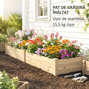 Outsunny Pat Ridicat pentru Cultivat Legume, Lada din Lemn de Brad cu Fund Deschis și Compartimente, 76x30x155 cm, Alb | Aosom Romania