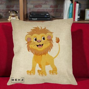 Perna Decorativa Pui de Leu Kawaii, 40x40 cm, Crem, Husa Detasabila, Perna Inclusa, BEKZ®