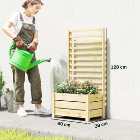 Outsunny Jardiniere înaltă cu spalier din lemn, ghiveci înălțat cu orificiu de scurgere și material nețesut 60 x 39 x 120 cm lemn natural | Aosom Romania