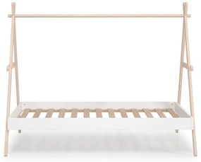 Pat pentru copii alb/natural de tip casă din lemn masiv de pin 90x200 cm Trufa – Marckeric