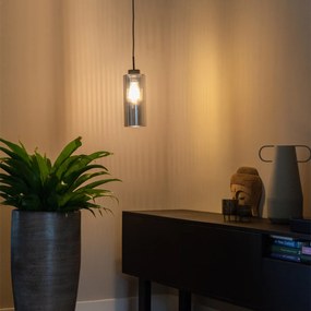 Lampă suspendată Art Deco neagră cu sticlă fumurie - Laura