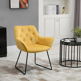 Scaun capitonat HOMCOM, cu Invelis cu textura de Catifea si Baza, Fotoliu pentru Casa si Birou 70x66.5x82cm Galben | Aosom RO