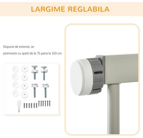 PawHut Barieră Extensibilă pentru Câini cu Închidere Automată din Oțel și ABS, 75-103x76 cm, Gri | Aosom Romania