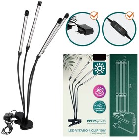 Lampă LED reglabilă cu clemă pentru plante VITARO 4xLED/10W/230V negru